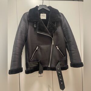 Zara Faux Sherling Double Biker Moto Jacket